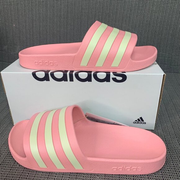 adidas Shoes - Adidas Adilette Aqua Womens Size 10 Slides Pink & Off-White Stripes